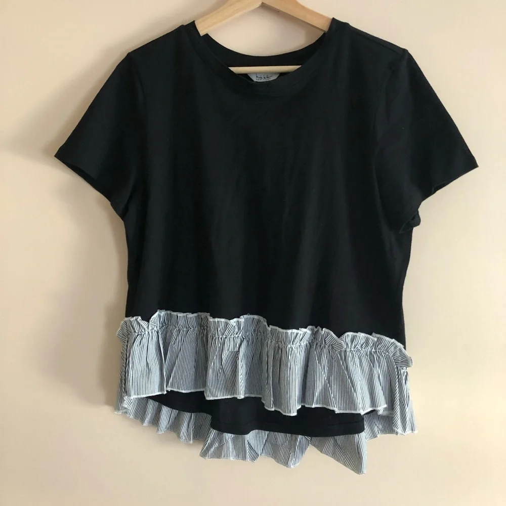 😢Nicole Miller High/Low Ruffled Top Medium - Picture 1 of 6